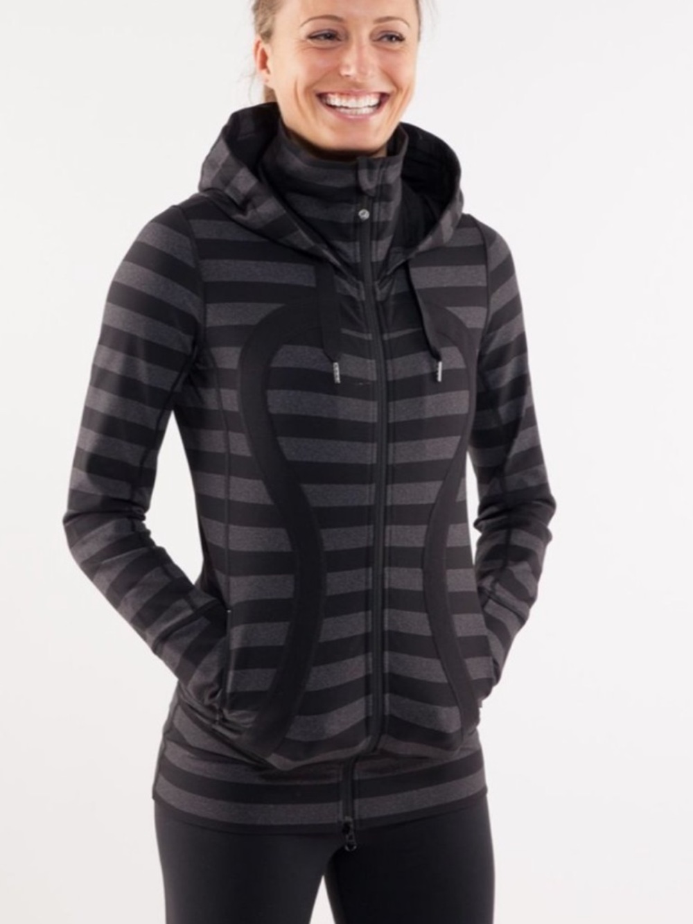 Lululemon Stride Jacket Black And Grey Striped Sz 8